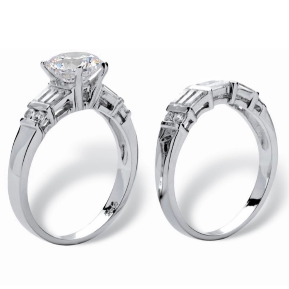 STERLING SILVER SIMULATED DIAMOND WEDDING SET - Picture 3 of 14